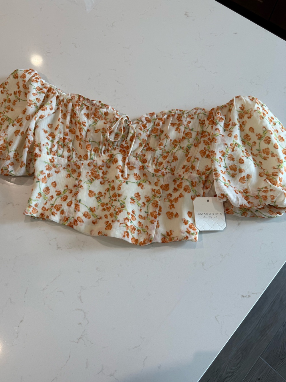 Altar’d State Puff Sleeve Floral Print Chiffon Blouse Size Small